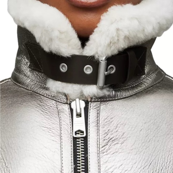NWT AllSaints Silver Lorel Shearling Jacket Medium – Metallic Luxe Statement - Picture 5 of 15